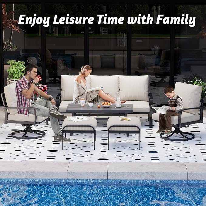 HOMREST Patio Furniture Sets 7 PCS Outdoor Metal Conversation Sets, 360 Degree - Image 7