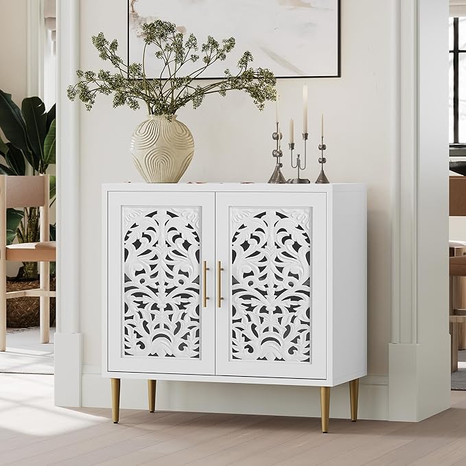 ARTPOWER Accent Cabinet with 2 Doors, Vintage Hollow Carving Buffet Cabinet by PowerofArtBetterforLife