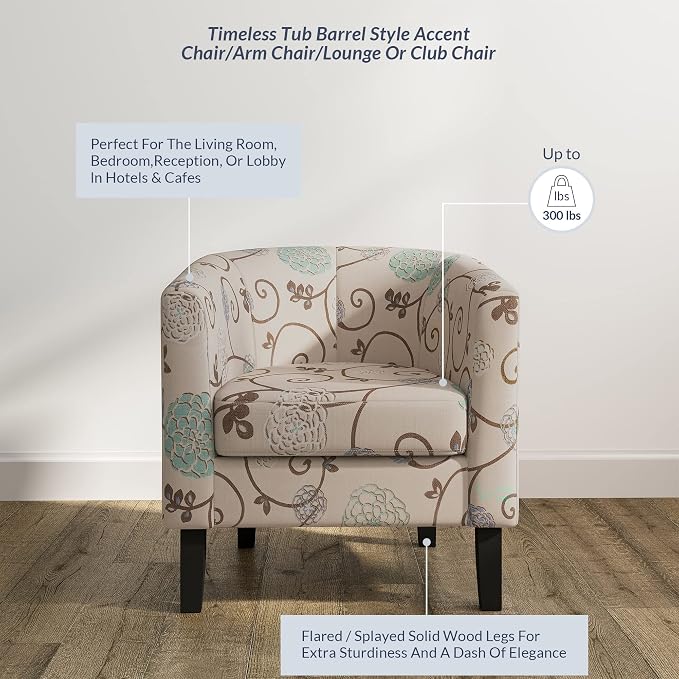 BELLEZE Living Room Chair, Linen Round Accent Barrel Chair, Club Tub Sofa Chair - Image 3