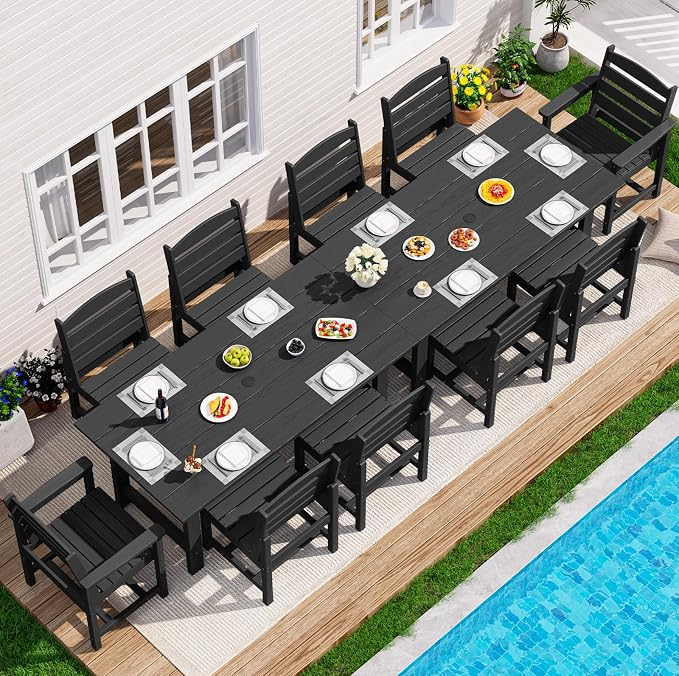 SERWALL Patio Dining Sets for 10 Person, HDPE Dining Set by SERWALL