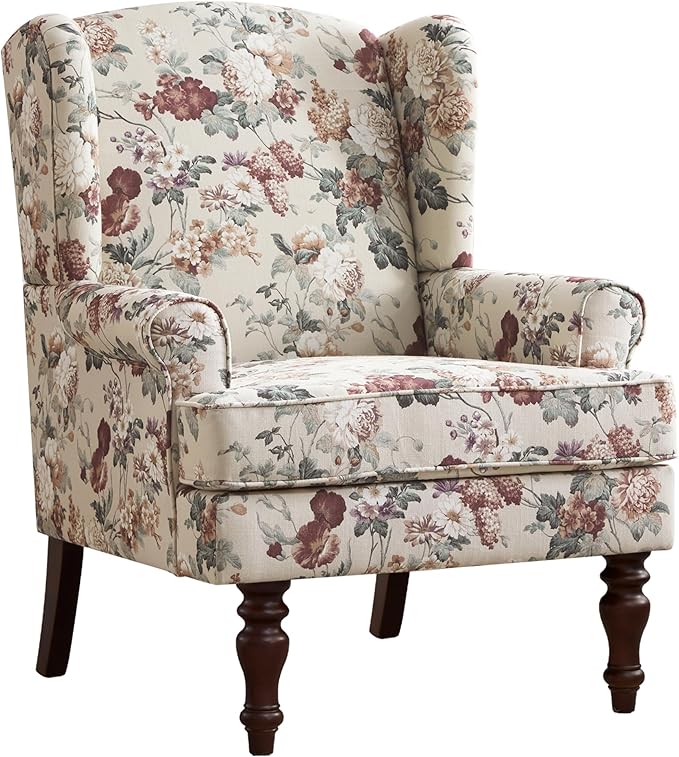 HUIMO Printed Wingback Accent Chair, Linen Upholstered High Back Armchair - Image 8