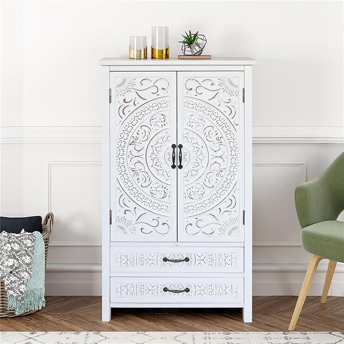 LKTART 48" Tall Vintage Sideboards Carved Wood Buffet Cabinet, Farmhouse Pantry by LKTART