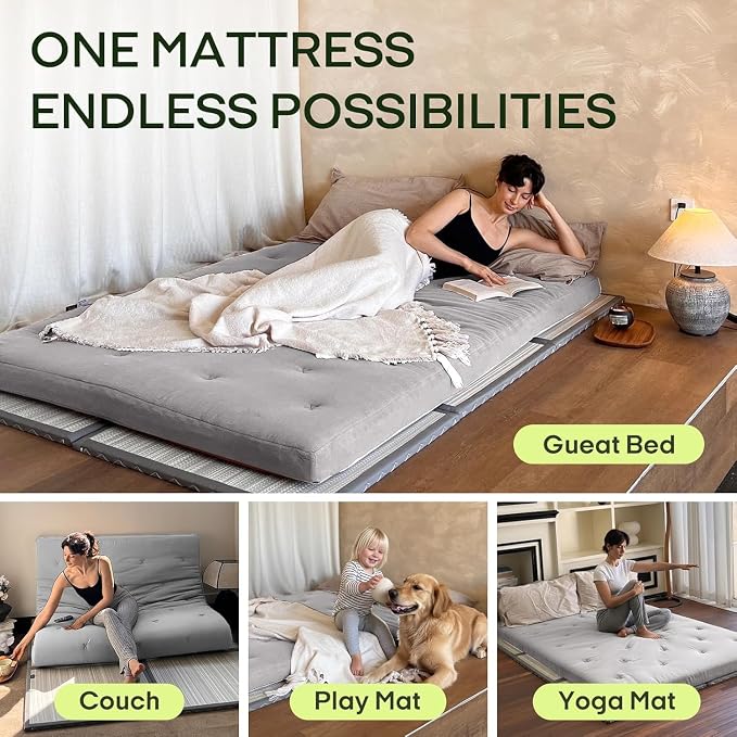 ZonLi Japanese Floor Futon Mattress Full Size 75"x 54", 100% Cotton Cover 2.5'' - Image 4