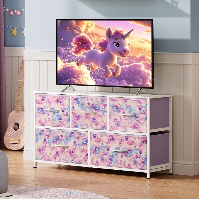 WLIVE Dresser for Bedroom with 5 Drawers, Wide Chest of Drawers, Fabric Dresser - Image 2