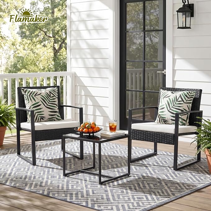 Flamaker 3 Pieces Patio Furniture Outdoor Wicker Modern Rattan Chair - Image 7