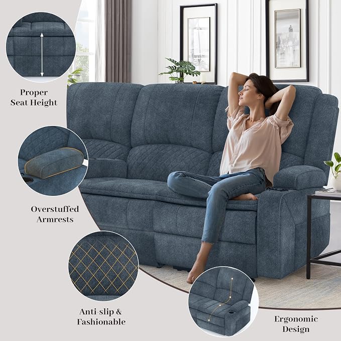 Yolsali 3-Seater Recliner Sofa, Manual Reclining Couch - Image 6