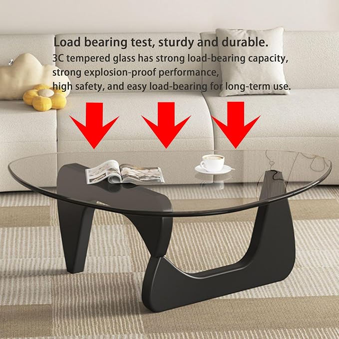 EASYSOUL Modern Glass Coffee Table, 32.68" D x 22.44" W x 15.75" H, Abstract - Image 4