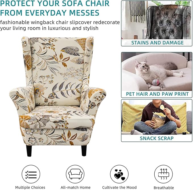 KRFOONN Wingback Chair Covers Slipcovers 2 Piece Stretch Wing Chair Covers - Image 5
