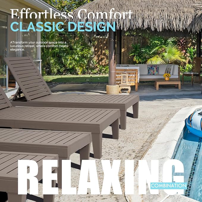 DIMAR GARDEN Outdoor Chaise Lounge, Resin Pool Lounge Chair Waterproof Recliner - Image 7