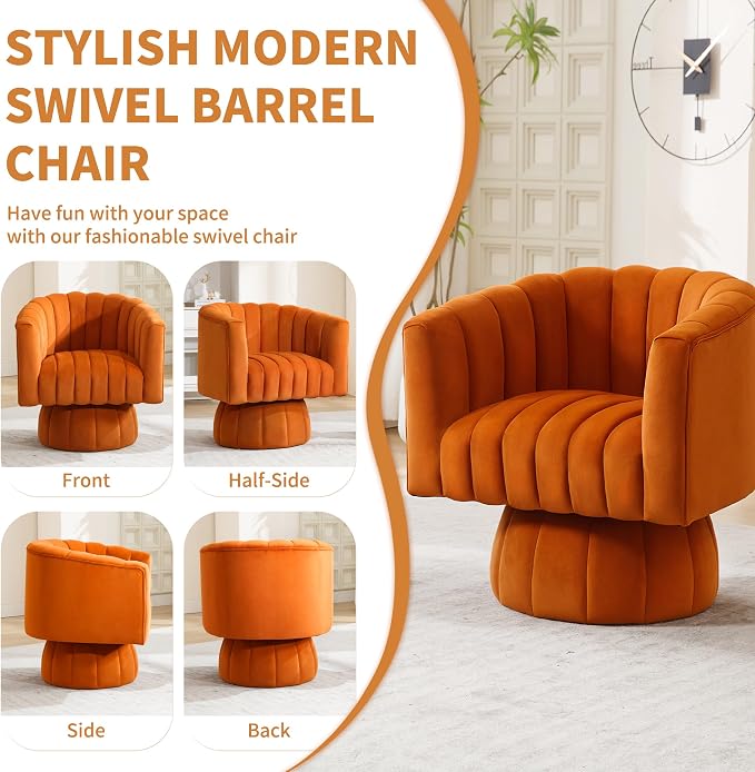 Swivel Accent Barrel Chair, Cute Comfy Small Round 360° Arm Chair, Velvet Sofa - Image 5