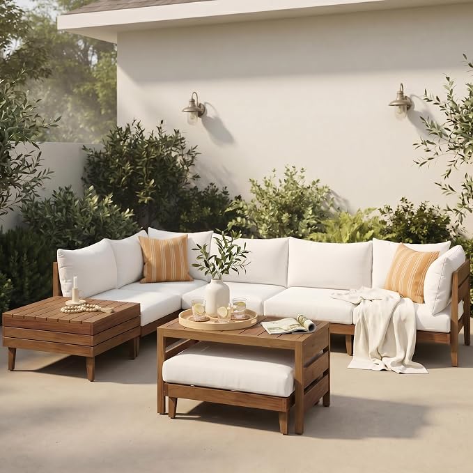 VilroCaz 8-Piece Acacia Wood Outdoor Patio Sofa Set, Modular Sectional - Image 2