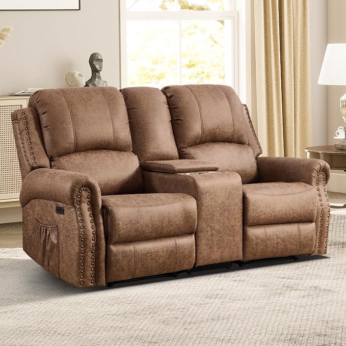EBELLO Power Reclining Loveseat, Faux Leather Double Recliner Sofa by EBELLO