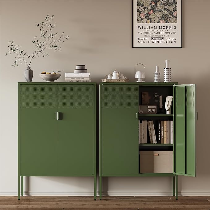 Metal Storage Cabinet, 2 Door TV Stand, Metal Mesh Accent Cabinet, Magnetic - Image 2