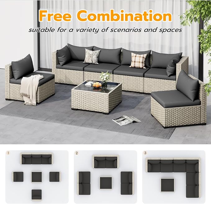 UDPATIO Outdoor Patio Furniture Set, 7-Piece Modular Sectional Sofa - Image 5