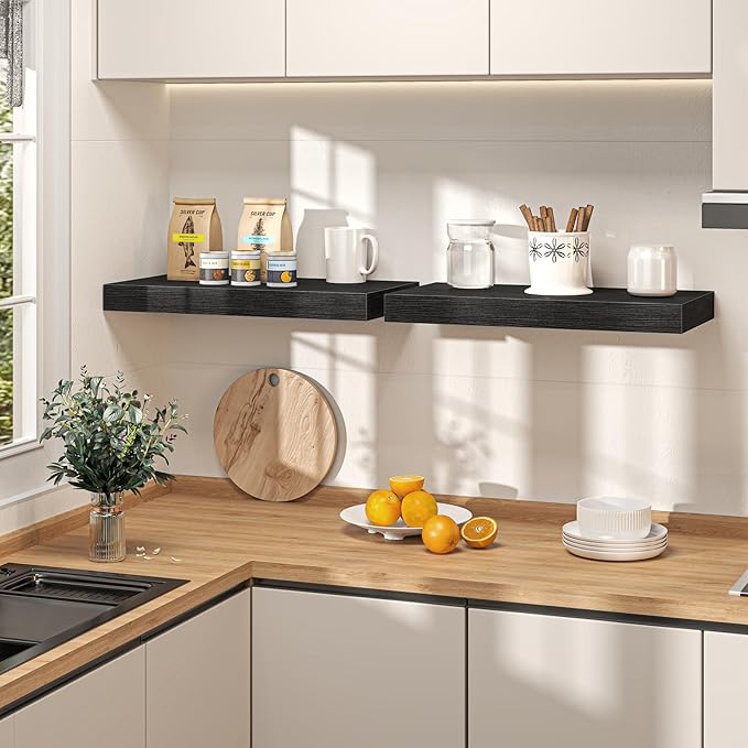40Inch Black Floating Shelves for Wall, 12 Inch Deep Shelves for Bedroom - Image 2