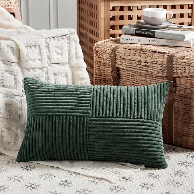 Fancy Homi Set of 2 Dark Green Lumbar Decorative Throw Pillow Covers 16x28 Inch - Image 2
