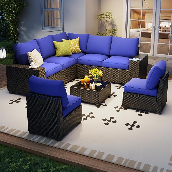 8 Piece Outdoor Patio Furniture Set, Outdoor Sectional Furniture, Rattan & by Olimix