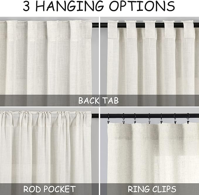 Cream Linen Curtains 115 Inches Long 2 Panels Set - Image 2