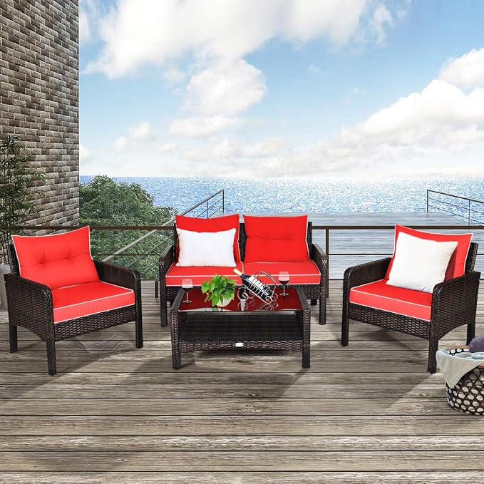 Tangkula 4 Piece Patio Furniture Set, Outdoor Wicker Conversation Set - Image 3