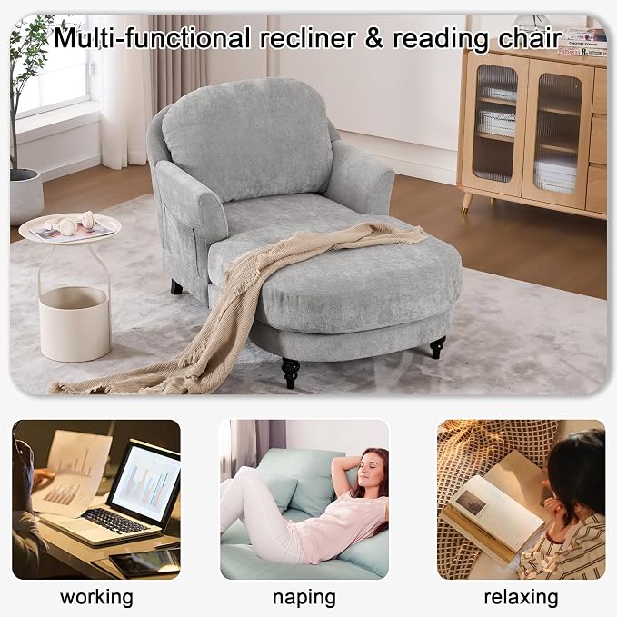 Chaise Lounge Chair Indoor, 59.8" Oversized Couch Reading Chairs，Chenille - Image 6