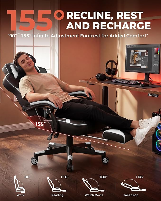 GTPLAYER Gaming Chair with Footrest, Big and Tall Game Chair 350lb Racing Style - Image 6