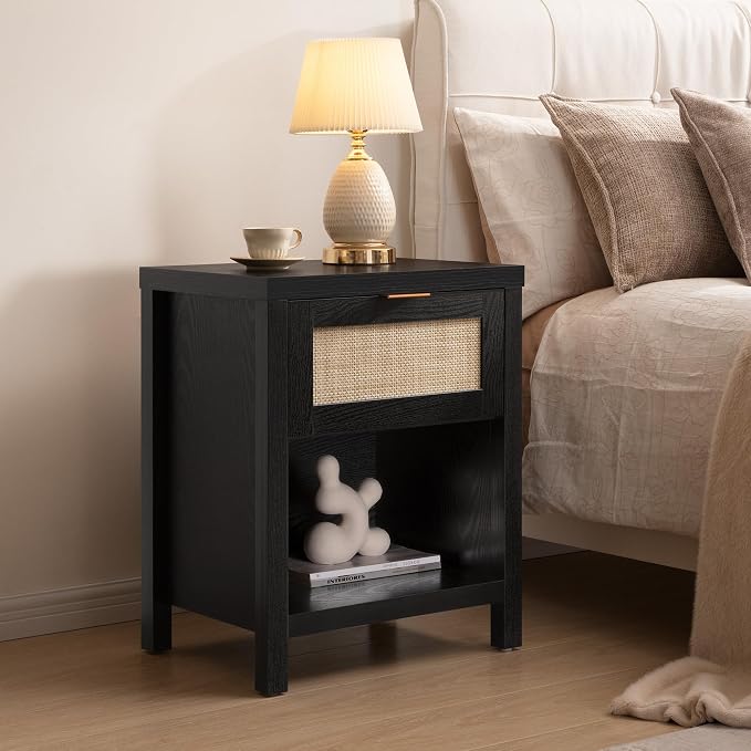 SICOTAS Rattan Night Stands Set of 2, Farmhouse Nightstand Bedside Table - Image 2