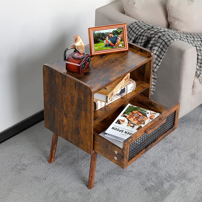Lerliuo Rattan Nightstand, Boho Side Table - Image 7