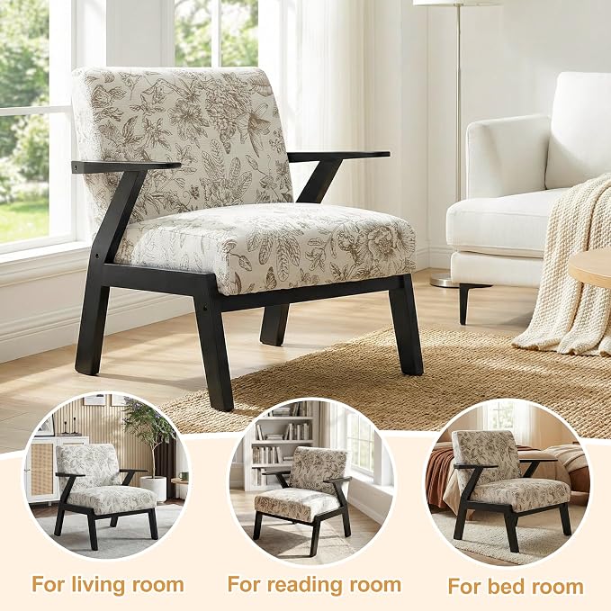 Floral Accent Chair, Mid Century Modern Chairs, Upholstered Armchair - Image 6