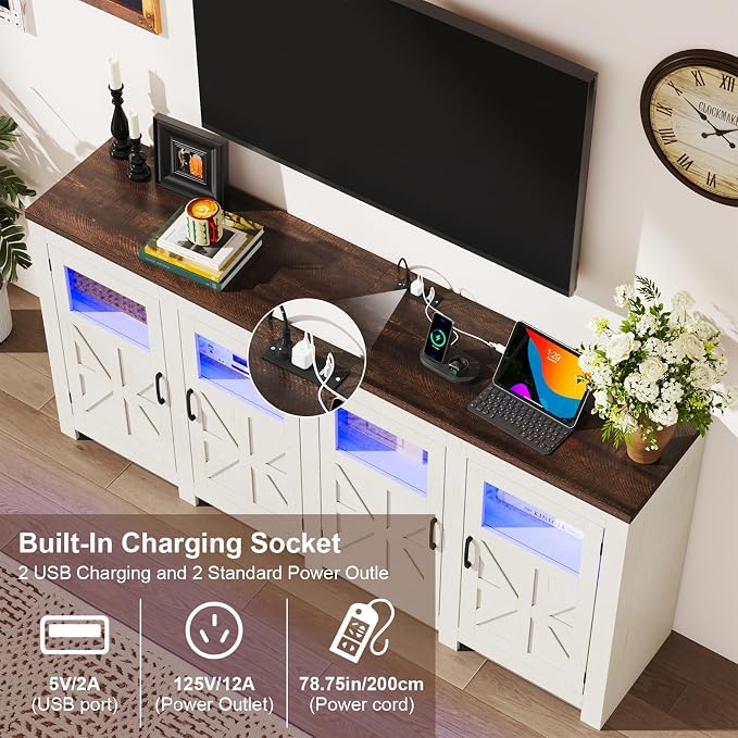 74" Large LED Farmhouse TV Stand - Image 4