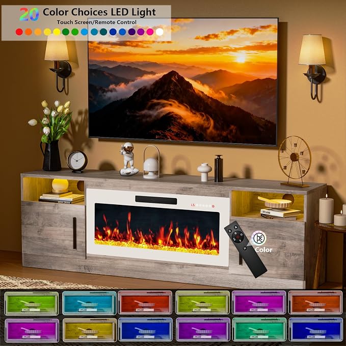 PRETZI Fireplace TV Stand with 36" Fireplace Up to 80" TVs, Remote Control - Image 5