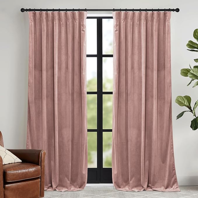 RYB HOME Dusty Pink Velvet Curtains 102 inches by RYBHOME