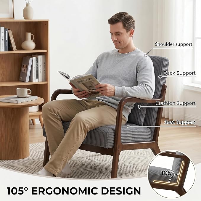 Mid Century Modern Accent Chair, Upholstered Corduroy Armchair - Image 4