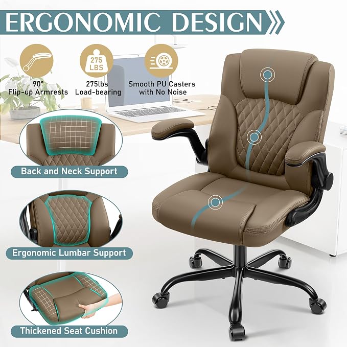Leather Office Chair, PU Home Computer Desk Chairs - Image 6