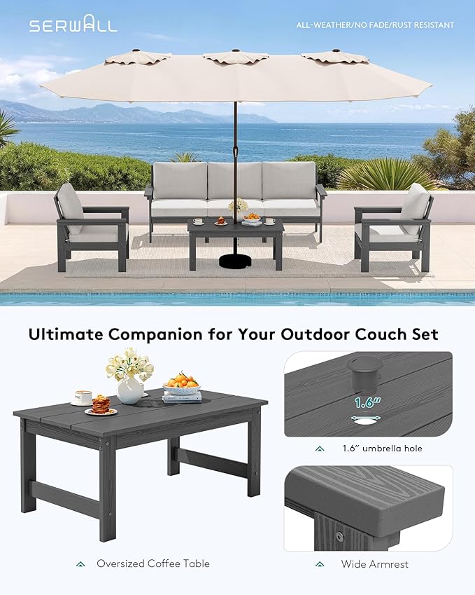 SERWALL HDPE Patio Conversation Set, 6-piece Sectional Outdoor Furniture Set - Image 6