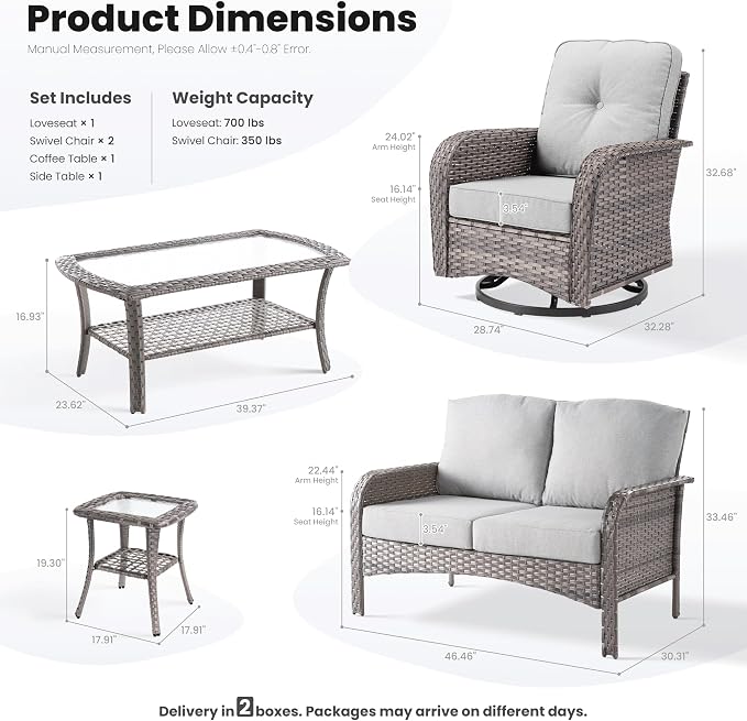 ovios 5-Piece Patio Furniture Set, Outdoor Wicker Sofa - Image 9