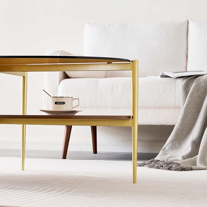 LumFurn Oval Glass Coffee Table, Mid-Century Modern Design, L43 x W22 x H17 inch - Image 6
