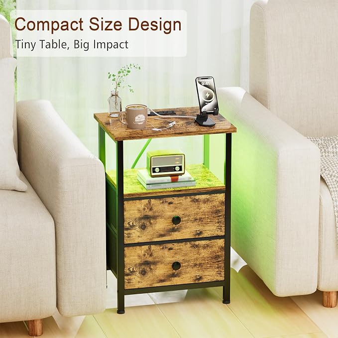 LOAKEKEL Night Stand with Charging Station, Small Bedside Table with USB Ports - Image 4