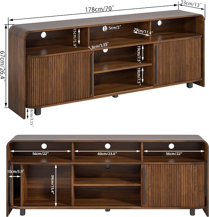 Fluted TV Stand for 75 65 80 Inch TV, 70 Inch Long Walnut Entertainment Center - Image 8