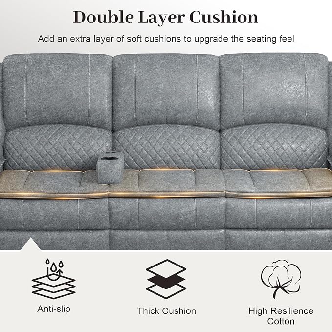Yolsali 3-Seater Recliner Sofa, Manual Reclining Couch - Image 5
