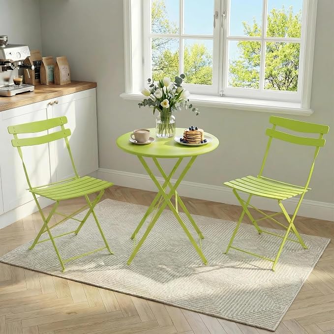 GarveeLife 3 Piece Patio Bistro Set, Folding Patio Bistro Table and Chairs Set - Image 3