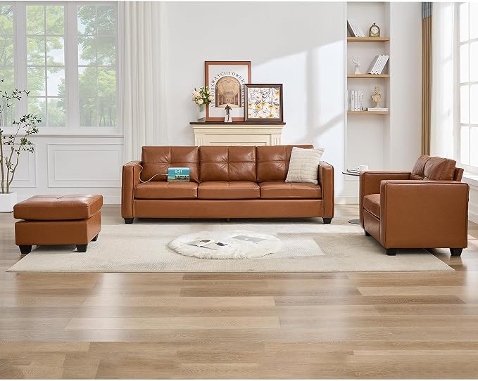 TYBOATLE Brown Leather Sofa Couch Sectional Couches - Image 3