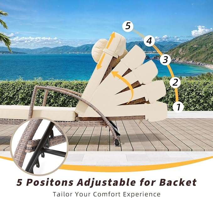GarveeLife 2-Piece Rattan Patio Folding Chaise Lounge, 5-Position Adjustable - Image 4