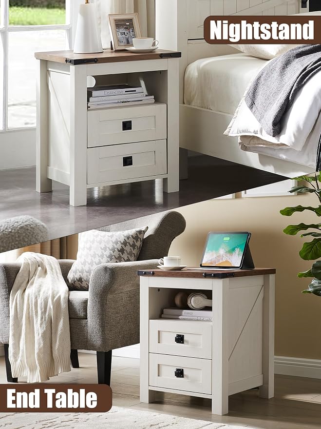T4TREAM Farmhouse Nightstand Set of 2, Rustic End Table - Image 7