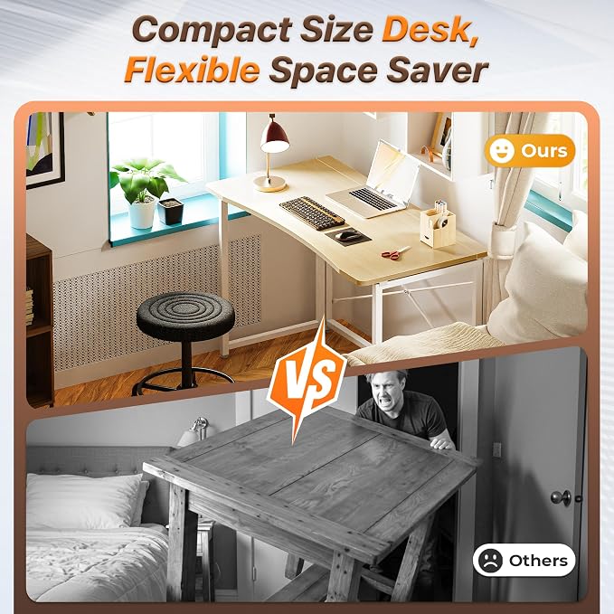 Huuger Folding Desk for Small Spaces, 39.3 Inch Foldable Computer Table - Image 3