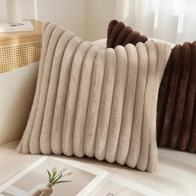 decorUhome Cozy Faux Fur Throw Pillow Covers 18x18 Set of 2 Decorative Soft - Image 4