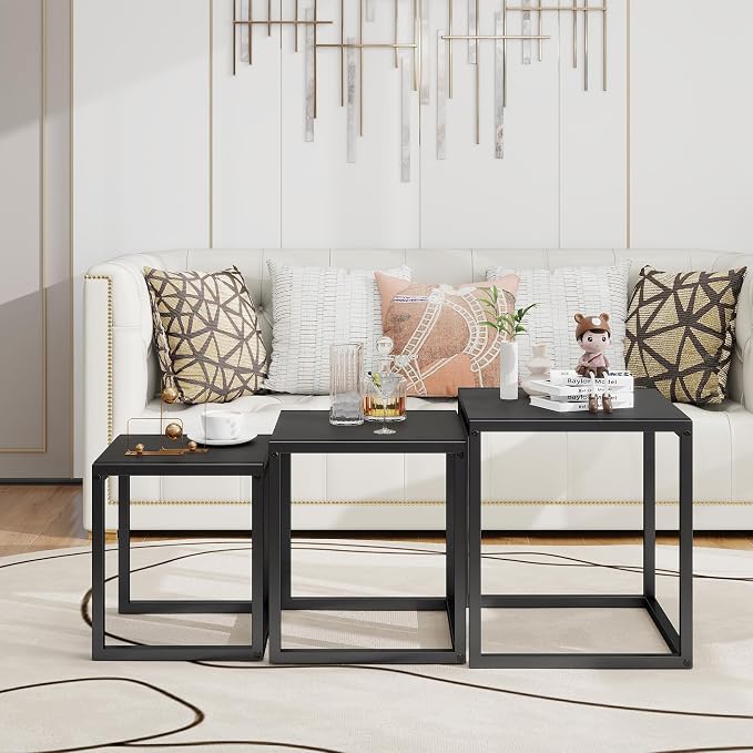 Nesting Table Set of 3 Side Tables, Modern Coffee Table Stacking End Table - Image 2