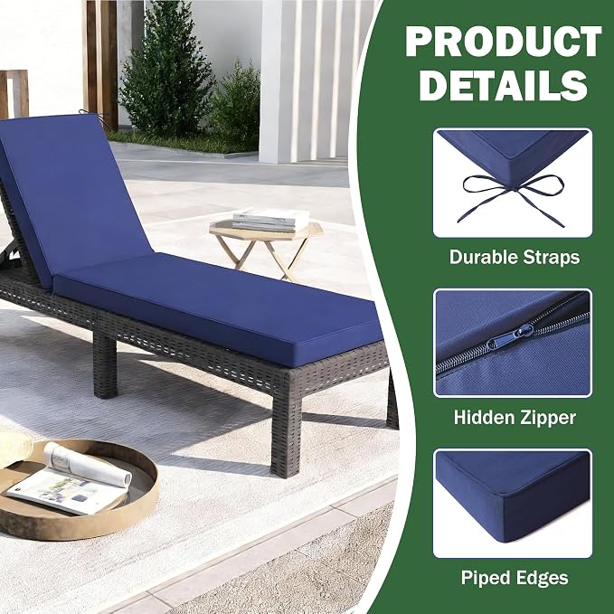2 Pcs Chaise Lounge Cushions Outdoor, Outdoor Chaise Cushion - Image 6