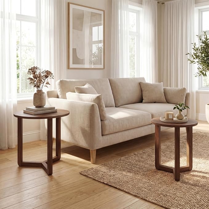 Tangkula Round Nesting Coffee Table Set of 2, Farmhouse End Tables - Image 4