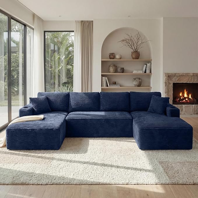 125 Inch Modular Sectional Sofa, Cloud Couch Oversized U Shaped Corduroy Sofa - Image 5