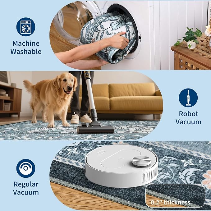 GarveeHome Provence Misty Blue 3x5 Rug Washable Non-Slip Low-Pile Indoor Rugs - Image 5